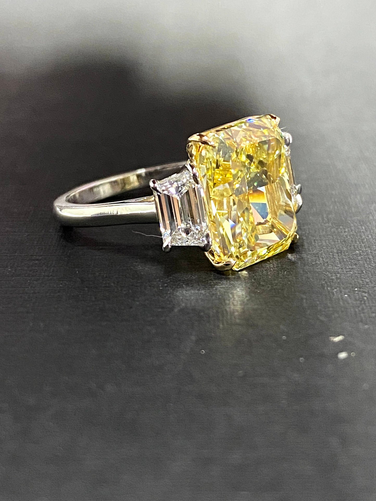 Platinum ring with 8ct canary yellow radiant diamond in platinum ring