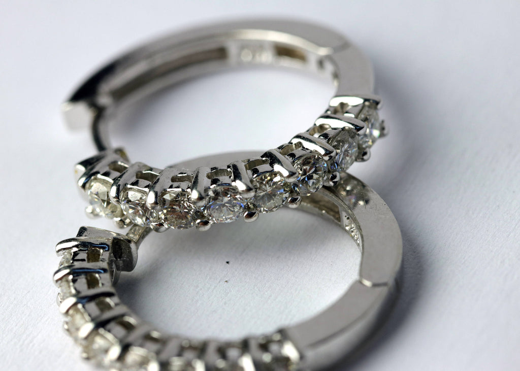 14K White gold Hoop Earring, 0.75ct diamonds