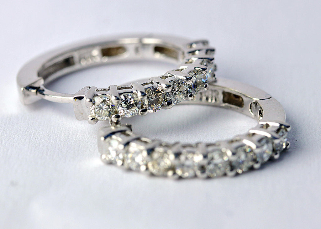 14K White gold Hoop Earring, 0.75ct diamonds