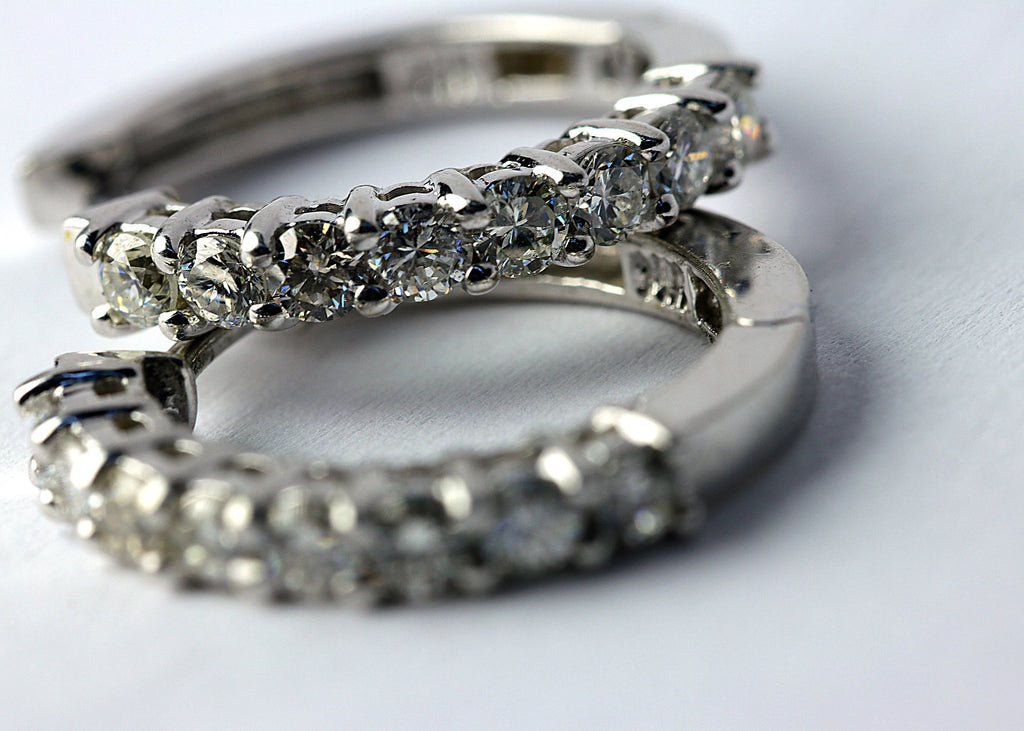 14K White gold Hoop Earring, 0.75ct diamonds