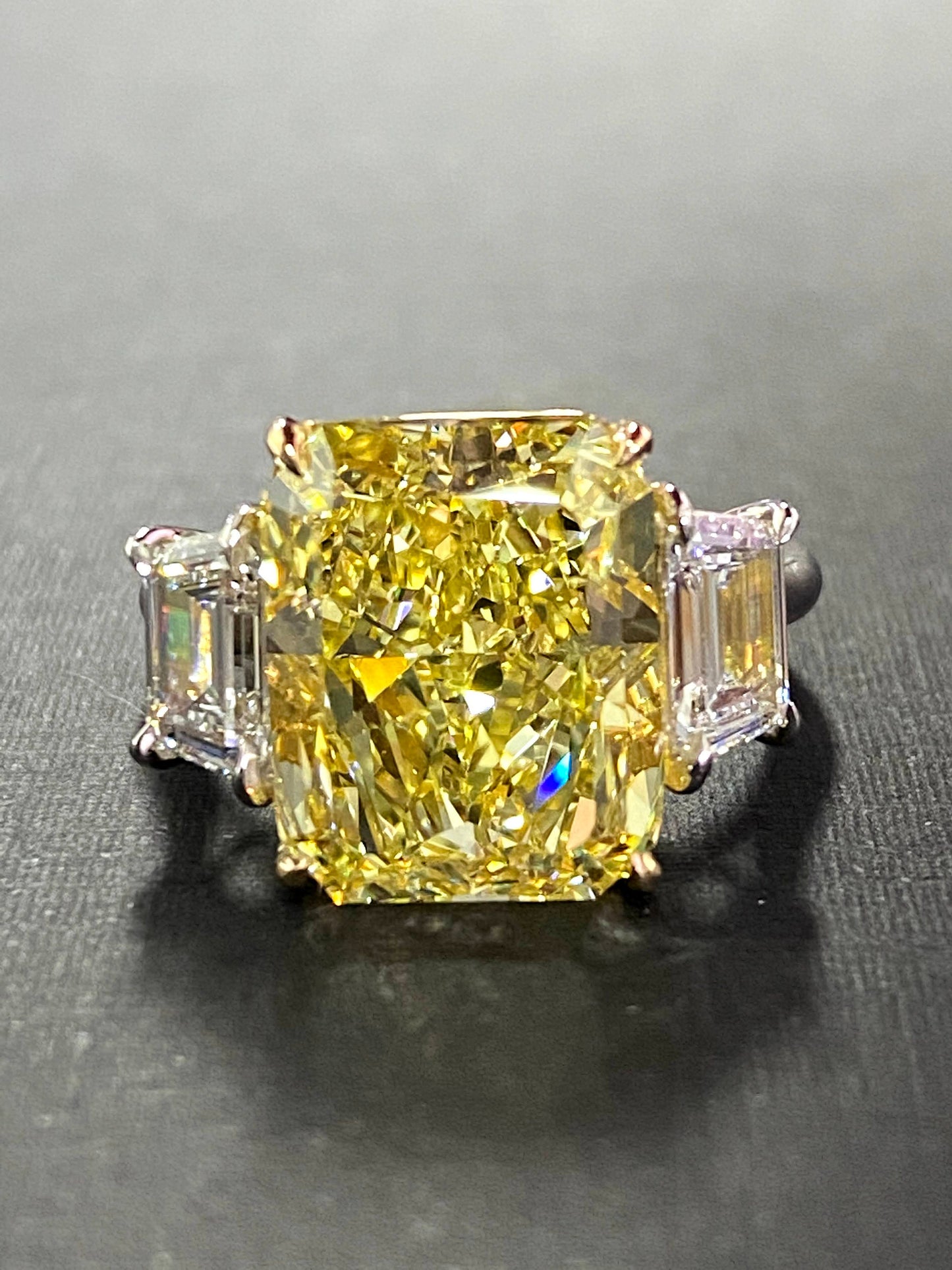 Platinum ring with 8ct canary yellow radiant diamond in platinum ring