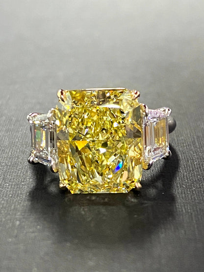 Platinum ring with 8ct canary yellow radiant diamond in platinum ring
