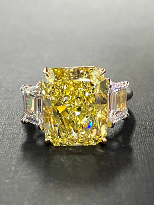 Platinum ring with 8ct canary yellow radiant diamond in platinum ring