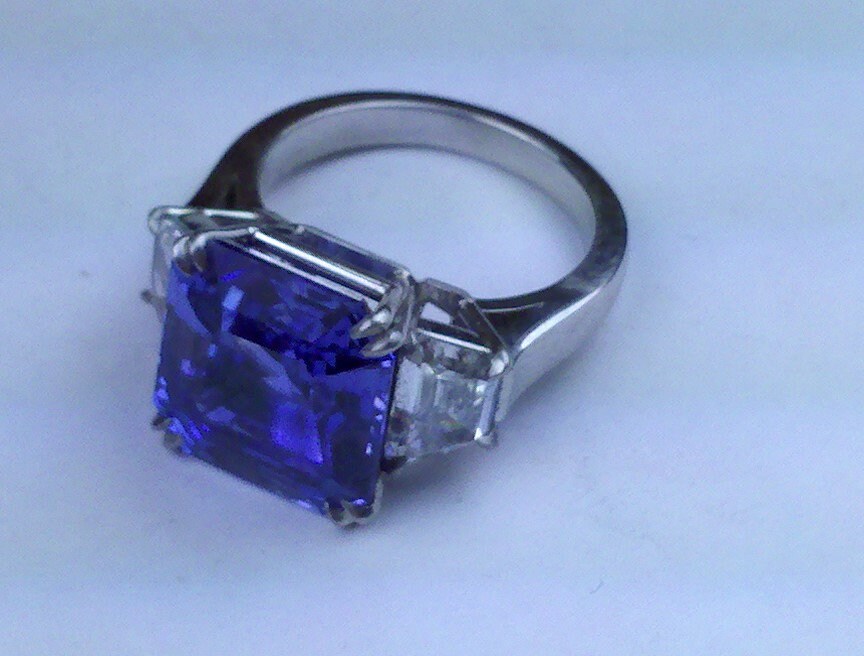 Platinum tanzanite and diamond ring, handmade