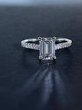 18K white gold emerald cut center diamond ring