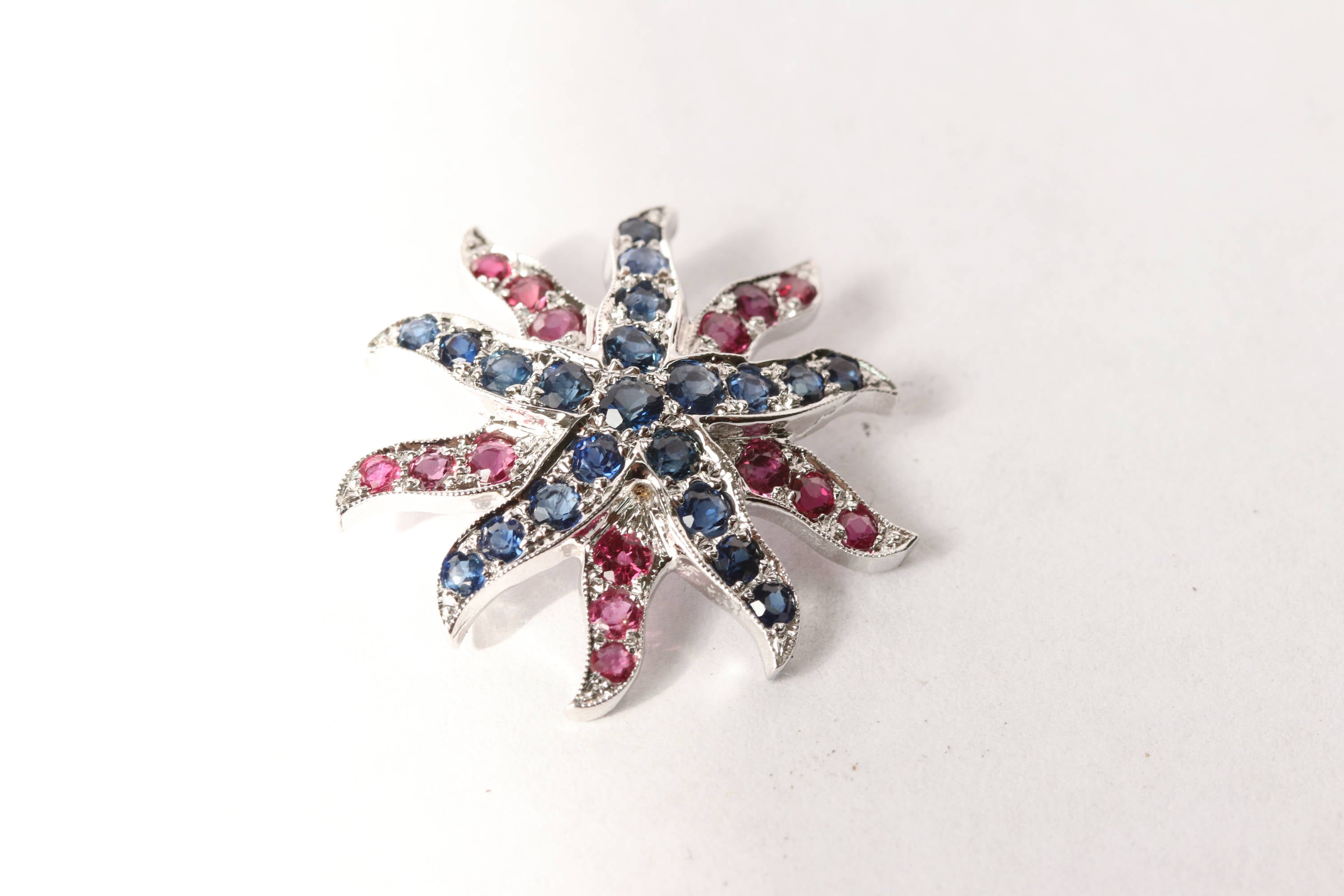 White gold Sapphire & Ruby Sea Star Pendant