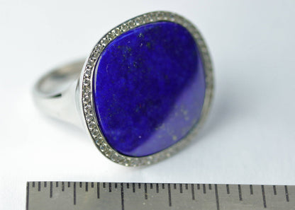 White gold Giant Lapis ring 0.30ct tw diamonds