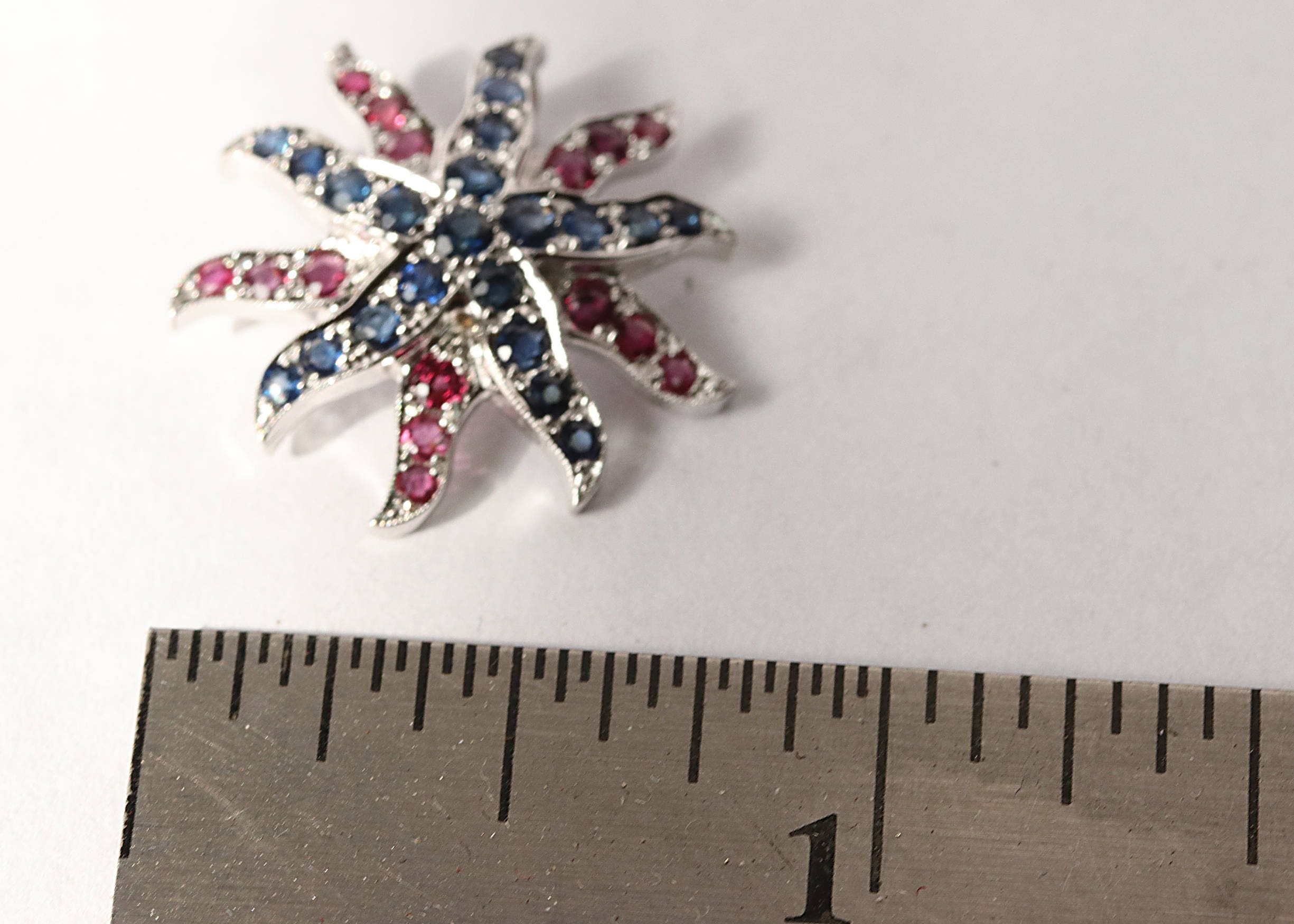 White gold Sapphire & Ruby Sea Star Pendant