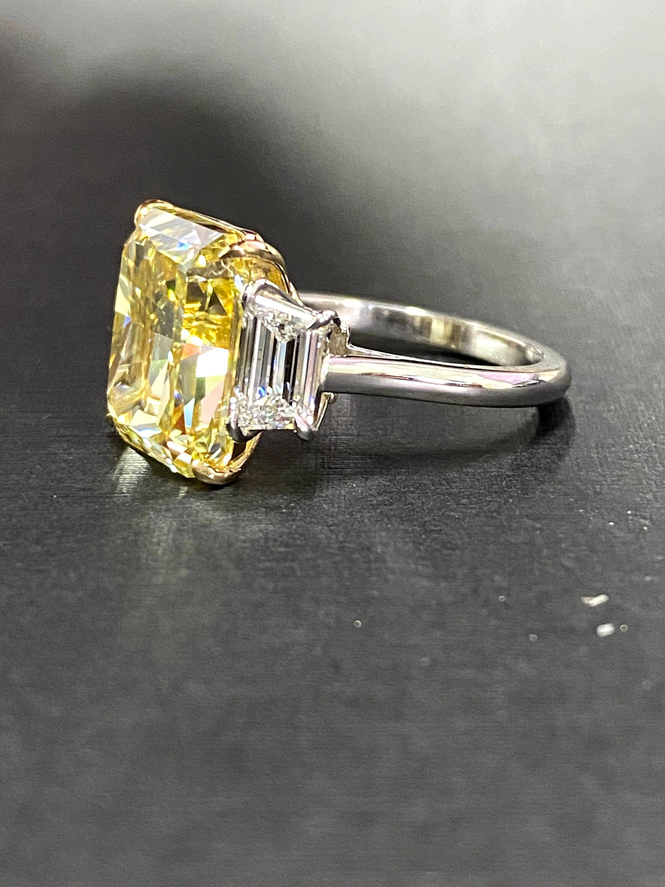 Platinum ring with 8ct canary yellow radiant diamond in platinum ring