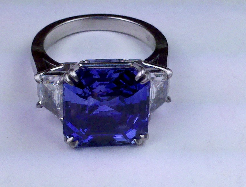 Platinum tanzanite and diamond ring, handmade