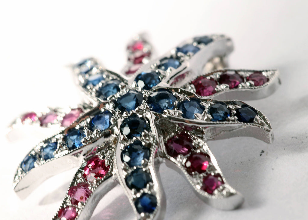 White gold Sapphire & Ruby Sea Star Pendant