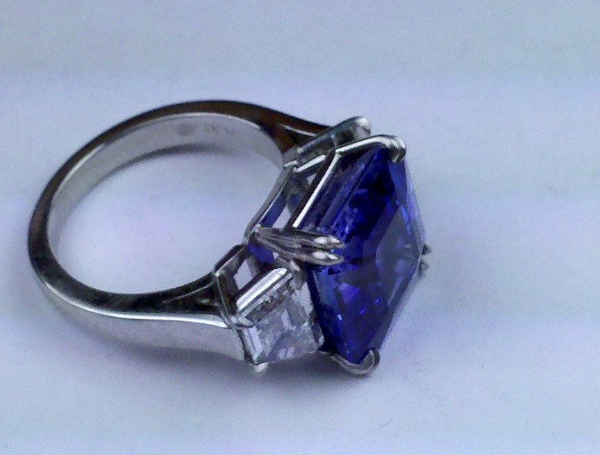 Platinum tanzanite and diamond ring, handmade